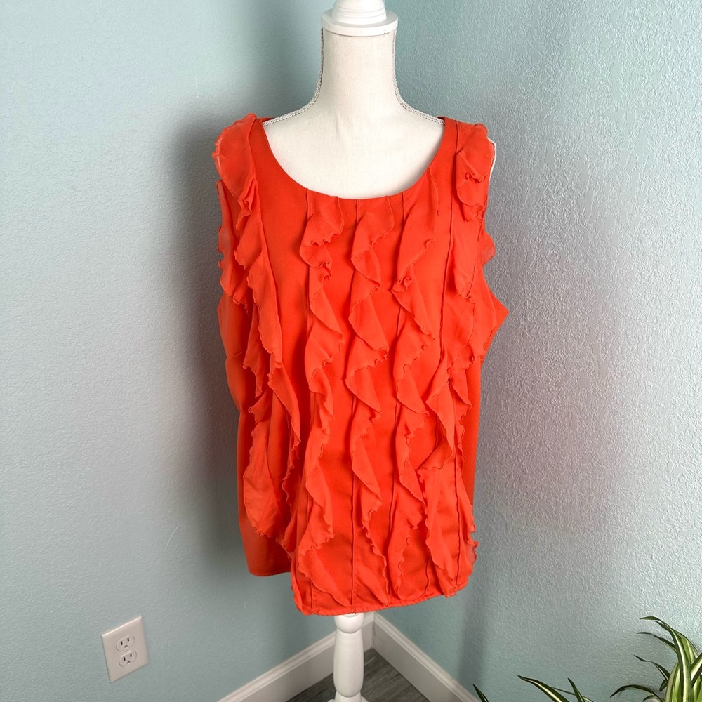 Cato Plus Size 22/24W Sleeveless Ruffle Top Burnt Orange Scoop Neck Keyhole Back - Picture 2 of 8